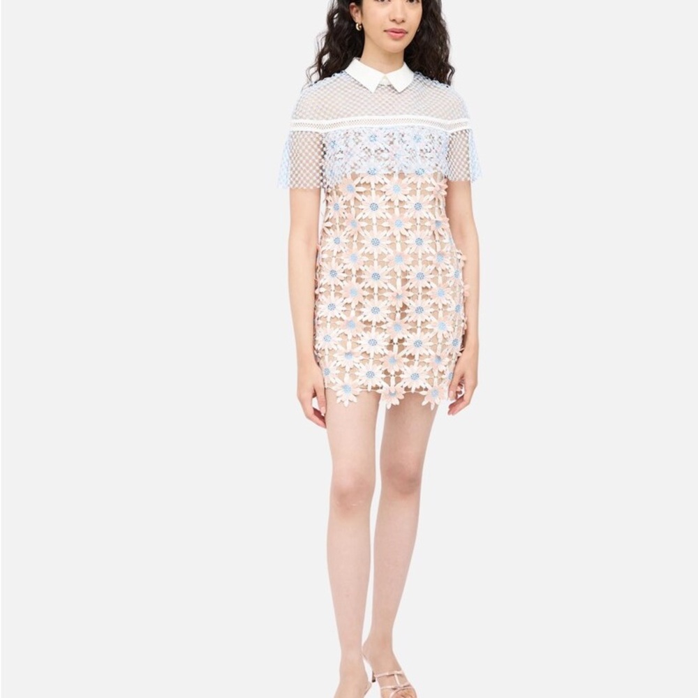 Self-Portrait Pink & Blue Lace Midi Dress - UK 8 / US 4 - Picture 6 of 10